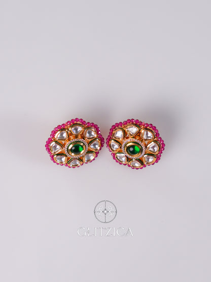 Kundan Green Stone Stud Earrings
