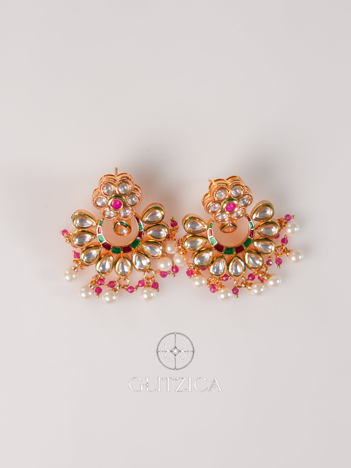 Kundan Floral Pearl Drop Jhumkas Earrings