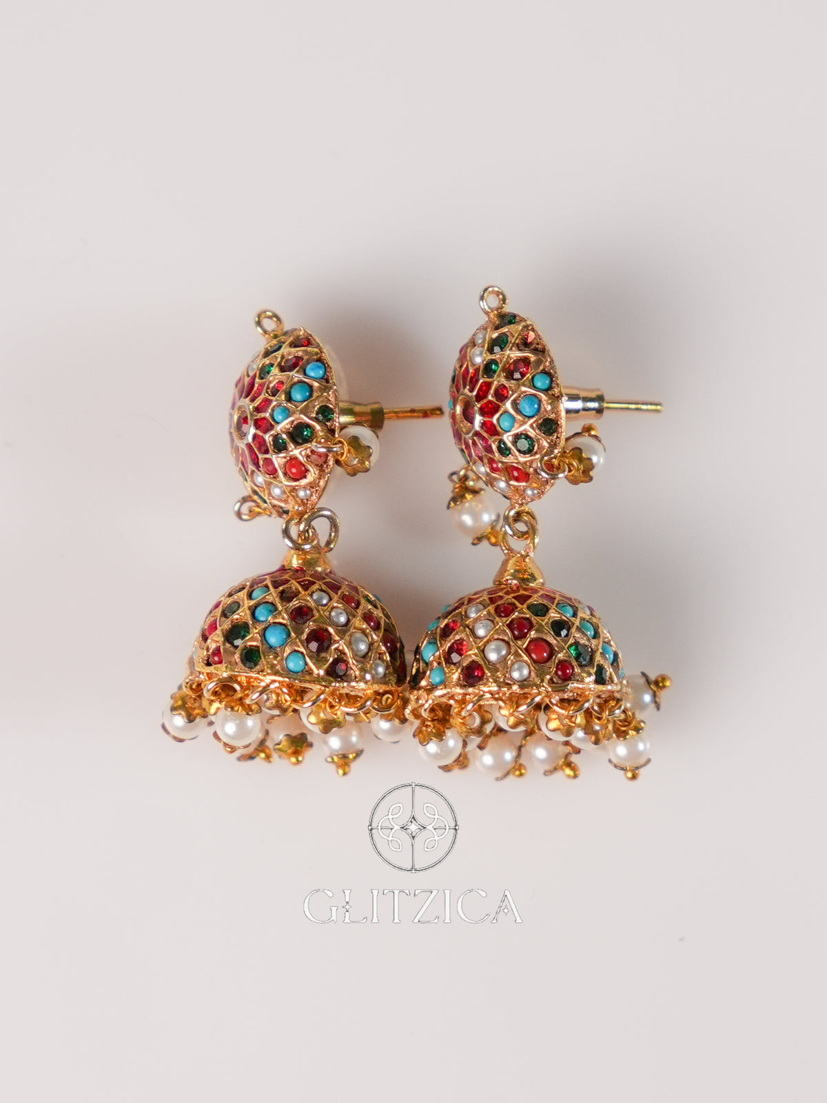 Ruby Meenakari Jhumka Earrings
