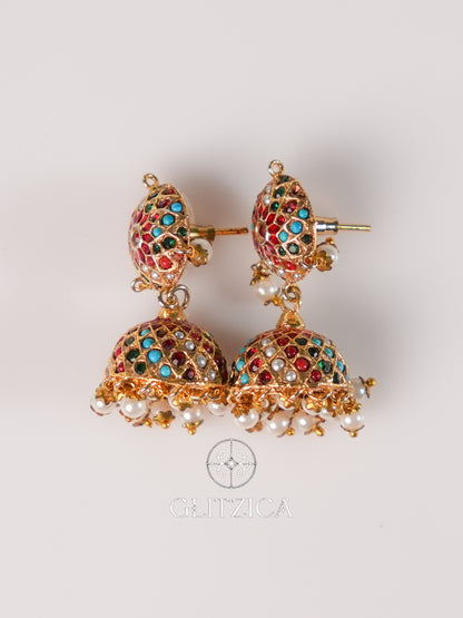 Ruby Meenakari Jhumka Earrings