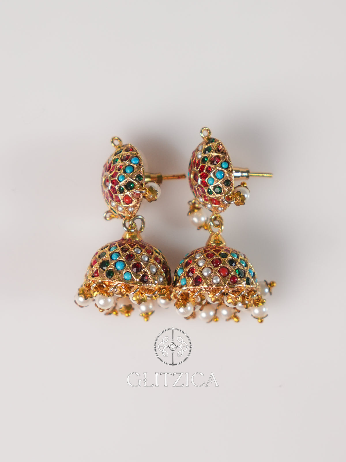 Ruby Meenakari Jhumka Earrings