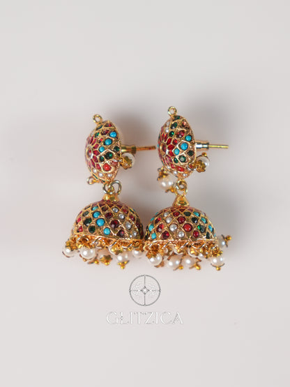 Ruby Meenakari Jhumka Earrings