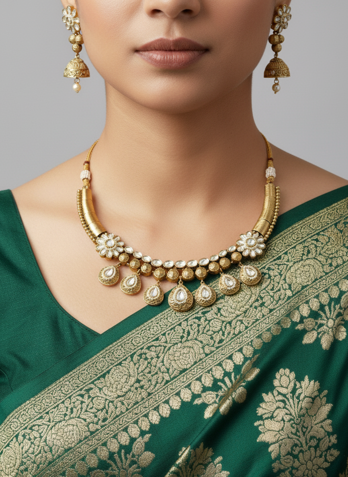 Nawaabi Polki Antique Necklace Set