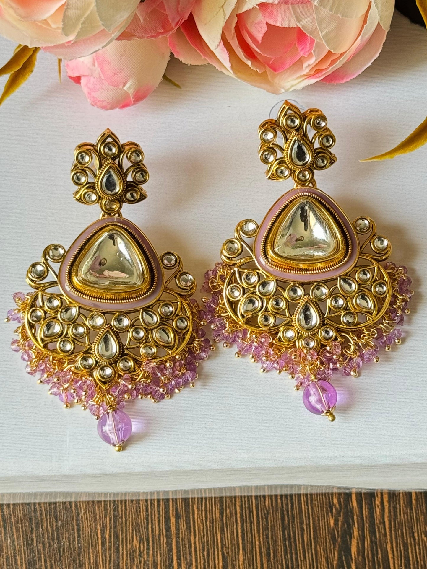 Kundan Meenakari Chandbali Earrings