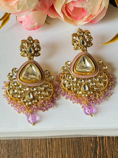 Kundan Meenakari Chandbali Earrings