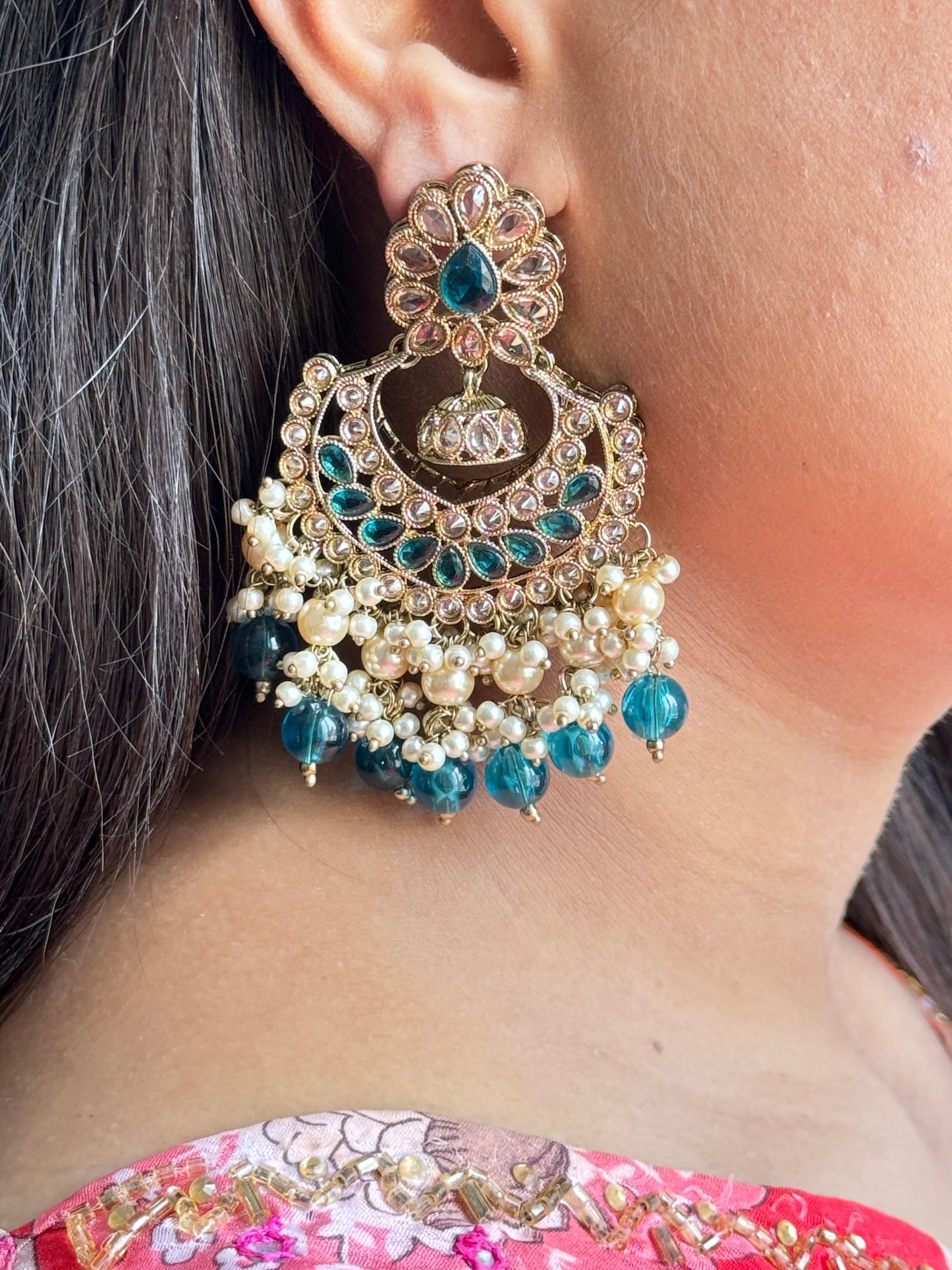 Teal Chandbali Earrings