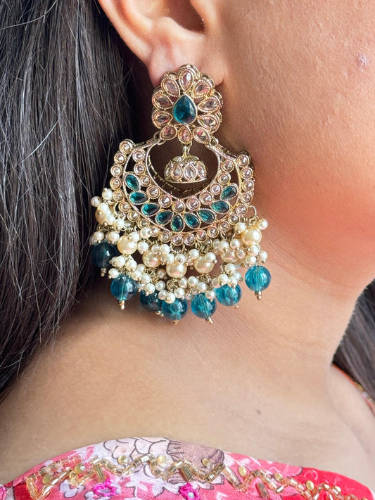 Teal Chandbali Earrings