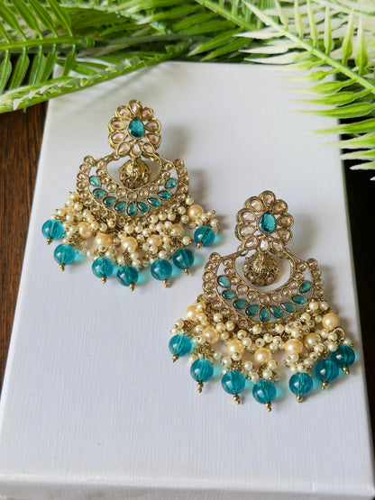 Teal Chandbali Earrings