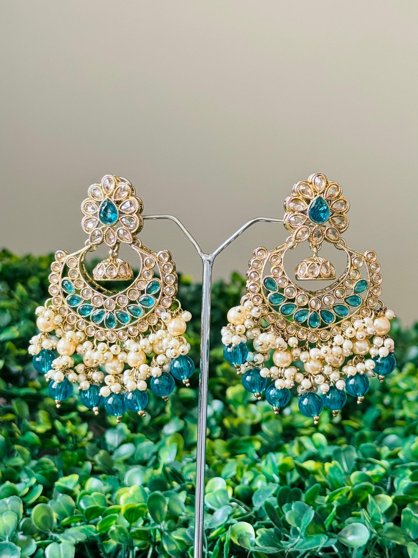 Teal Chandbali Earrings