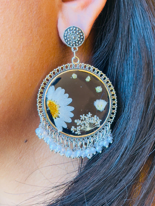 Black Floral Resin Jhumkas