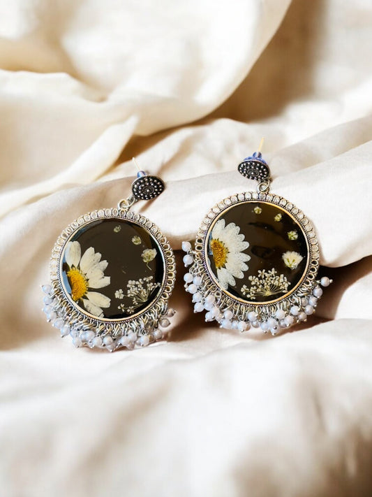 Black Floral Resin Jhumkas