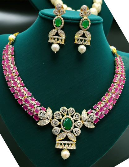 Siri Rubies Emerald AD Necklace Set