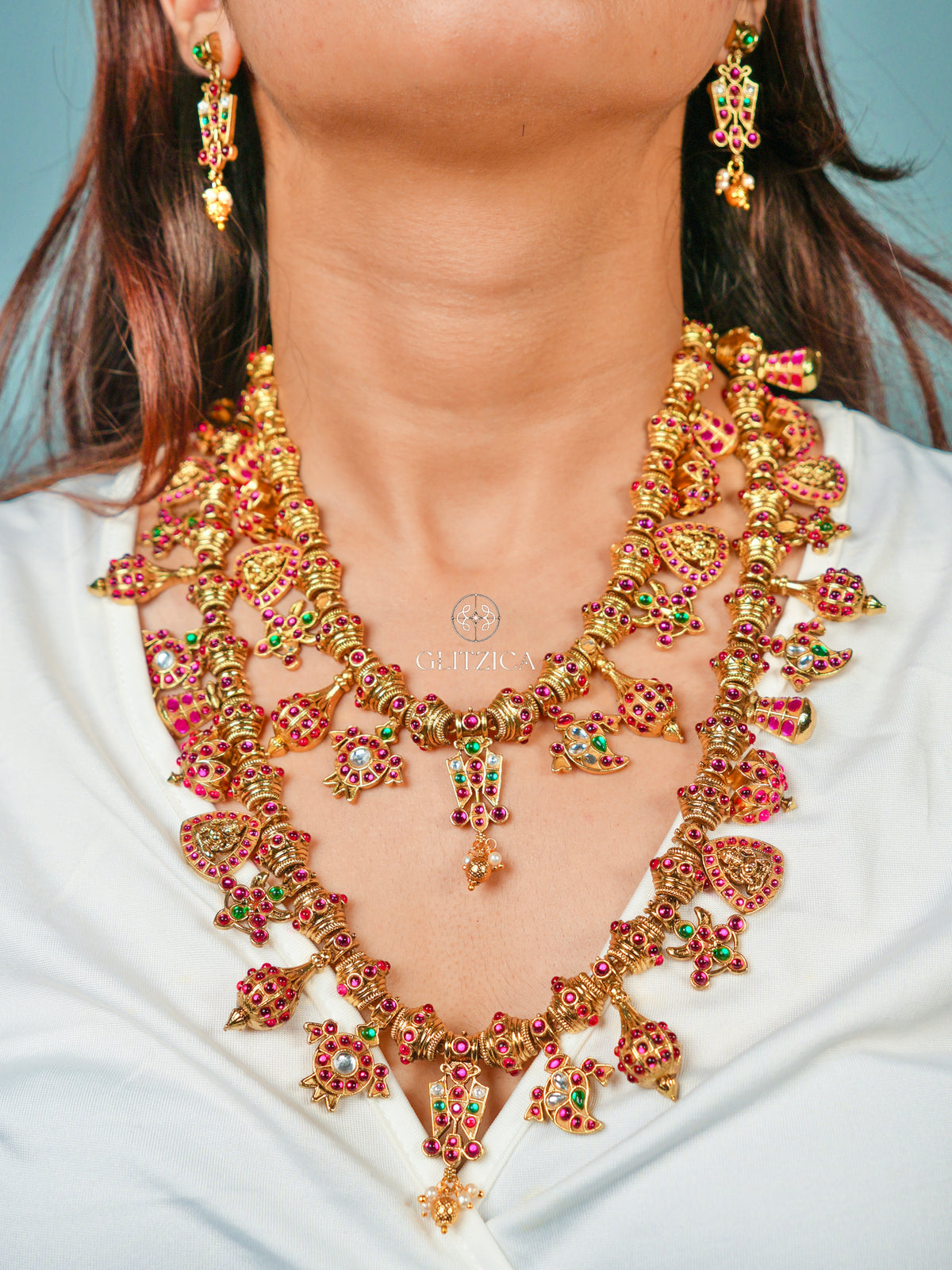 Double Layer Devasree Jadau Antique Necklace Set