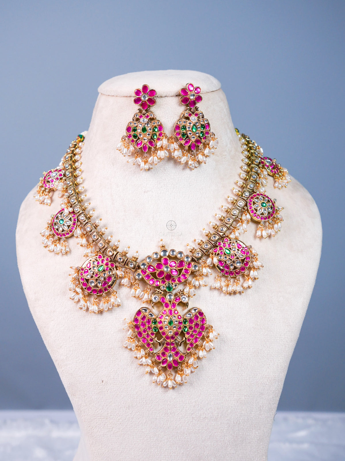 Swathi Peacock Jadua Kundan Necklace Set