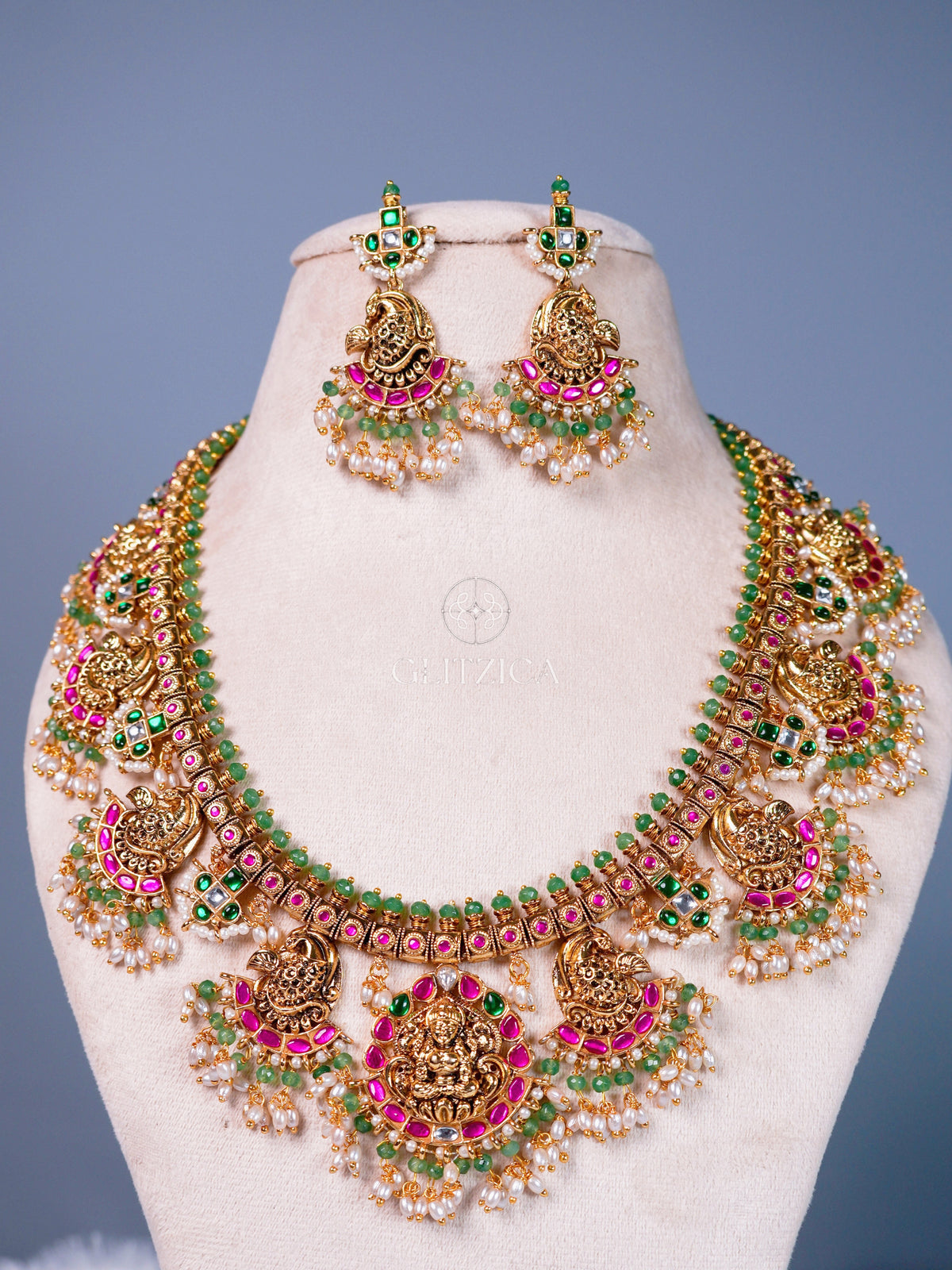 Shreya Temple Long Jadua Kundan Necklace Set
