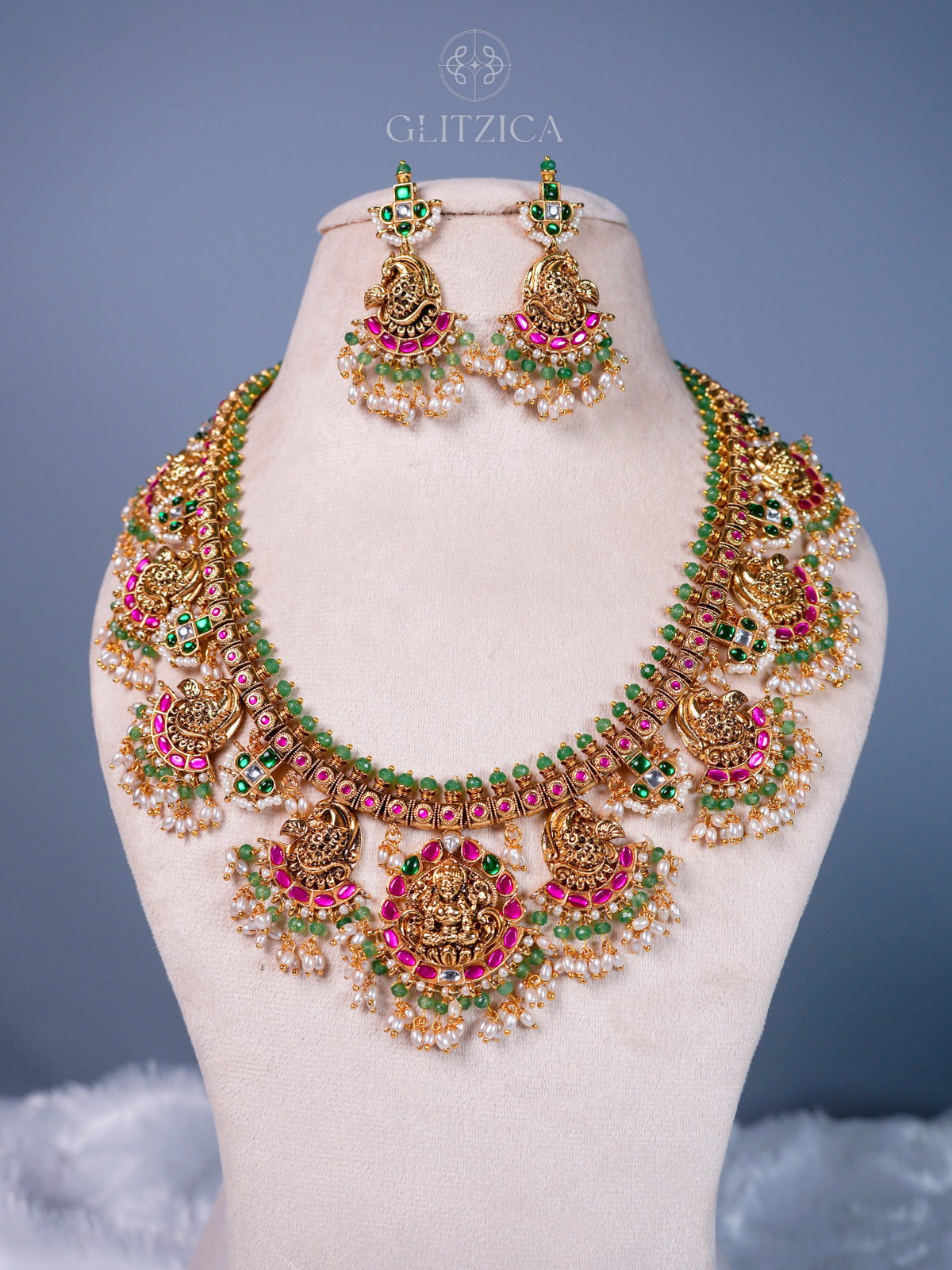 Shreya Temple Long Jadua Kundan Necklace Set