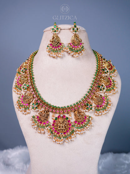 Shreya Temple Long Jadua Kundan Necklace Set