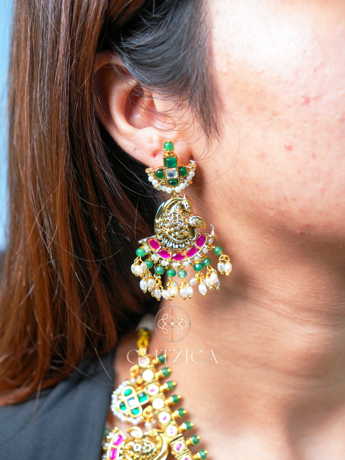Shreya Temple Long Jadua Kundan Necklace Set