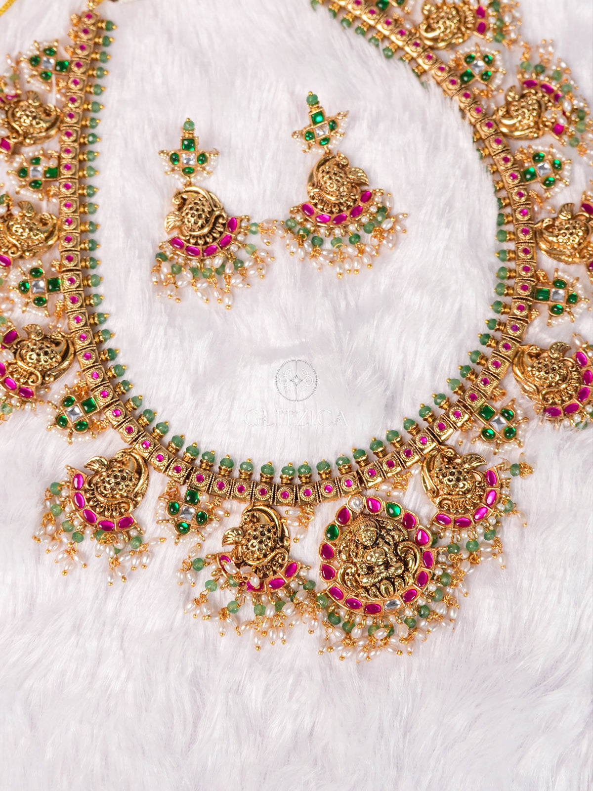 Shreya Temple Long Jadua Kundan Necklace Set