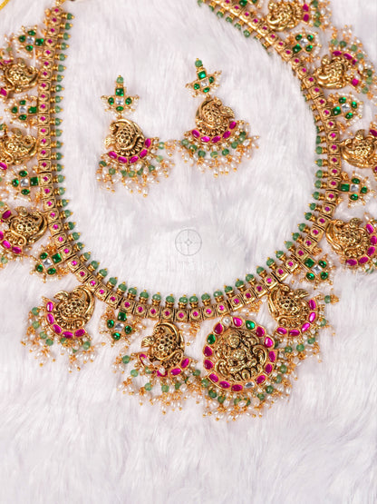 Shreya Temple Long Jadua Kundan Necklace Set