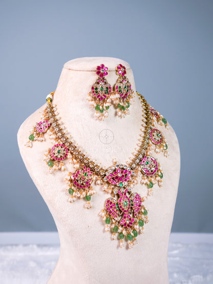 Bhavana Peacock Jadua Kundan Necklace Set