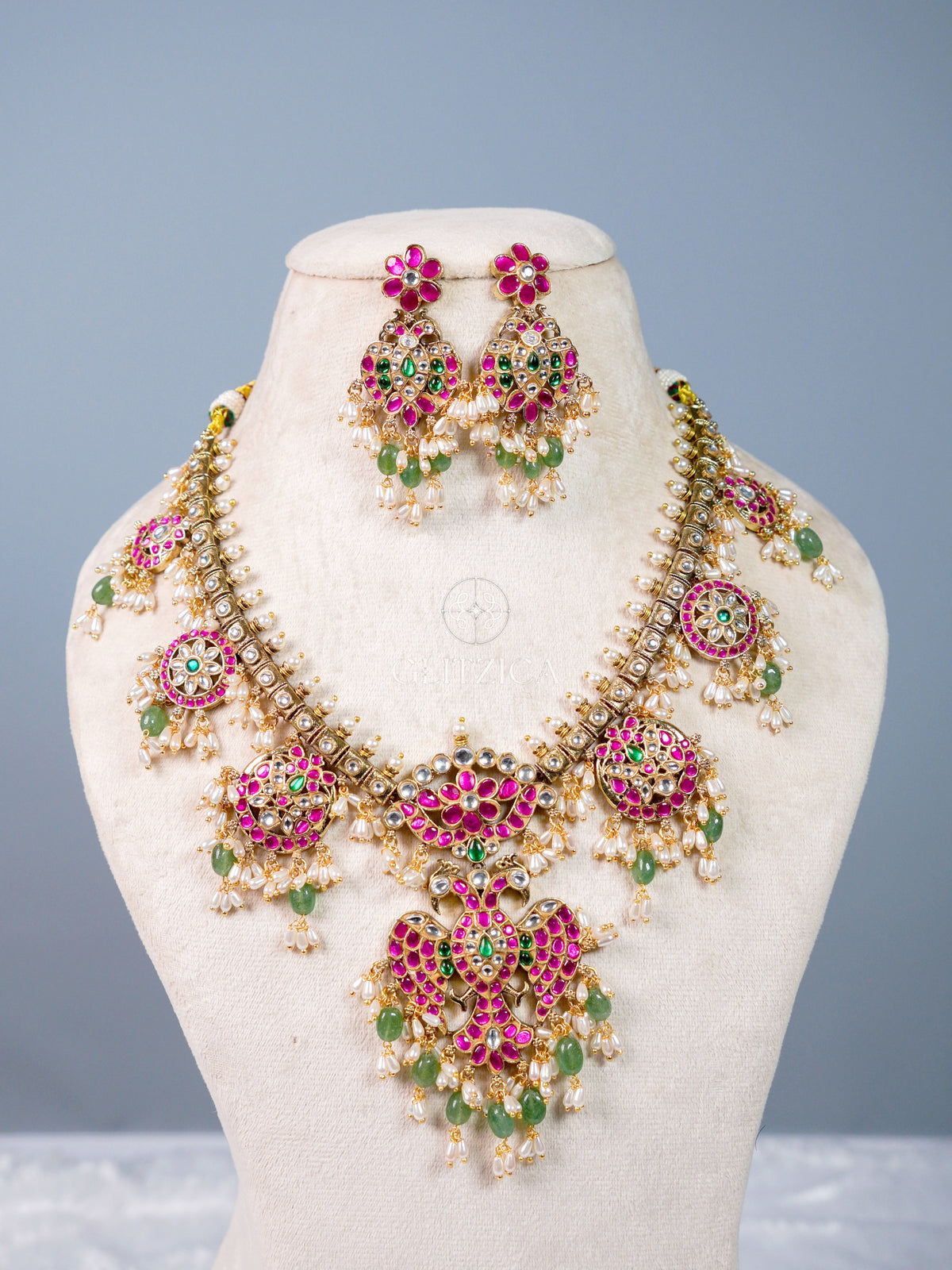 Bhavana Peacock Jadua Kundan Necklace Set