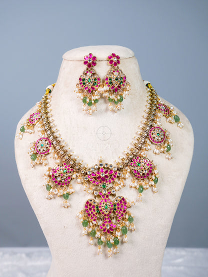 Bhavana Peacock Jadua Kundan Necklace Set