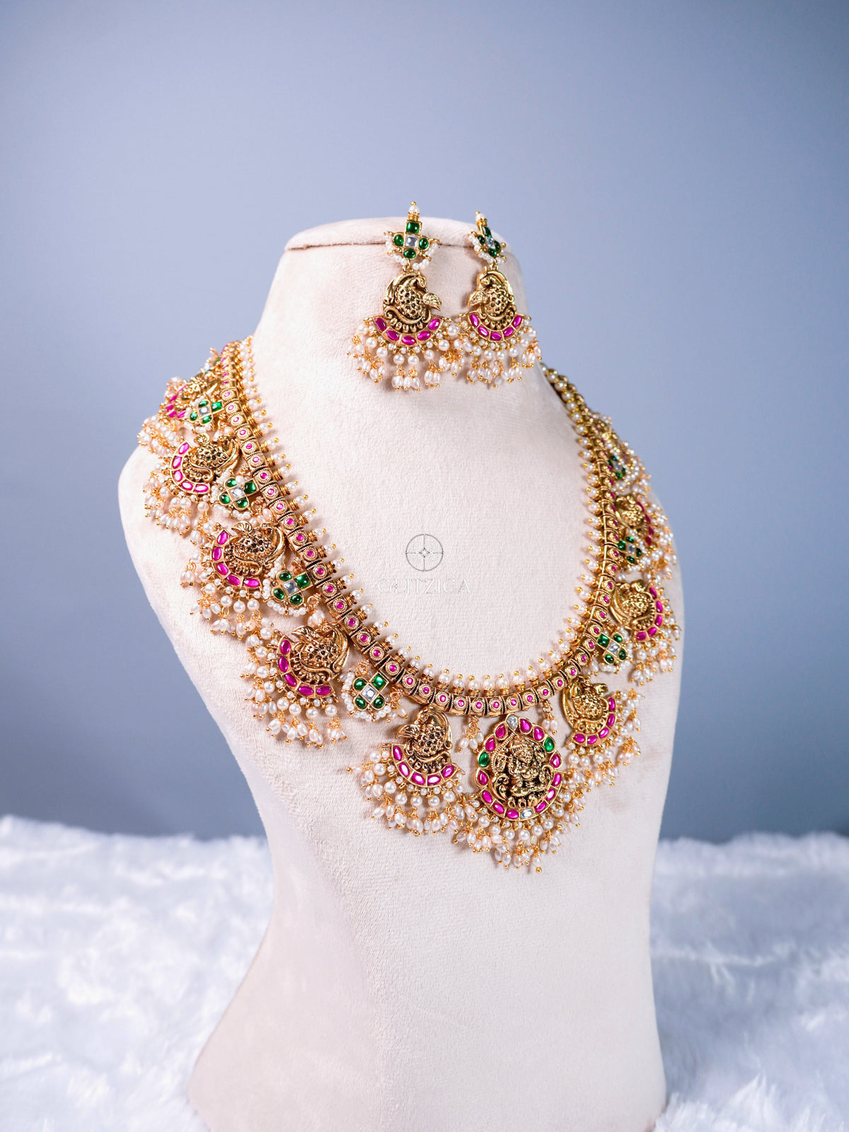 Priyanka Temple Long Jadua Kundan Necklace Set
