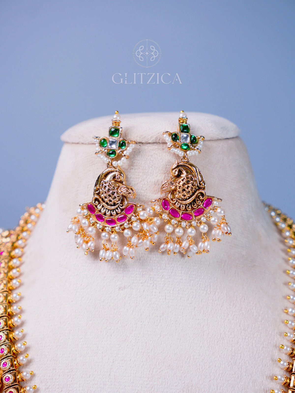 Priyanka Temple Long Jadua Kundan Necklace Set