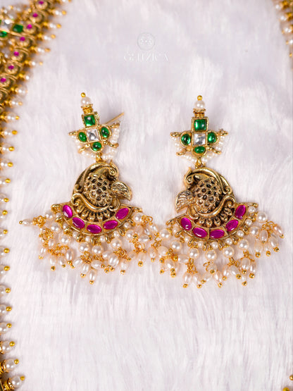 Priyanka Temple Long Jadua Kundan Necklace Set