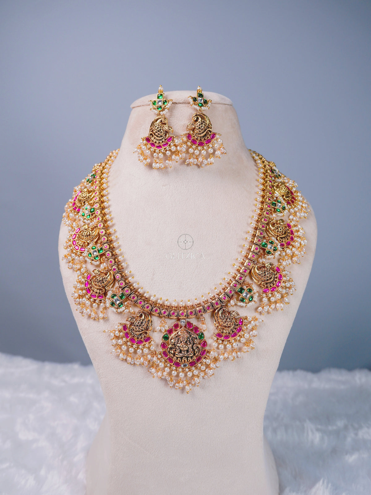 Priyanka Temple Long Jadua Kundan Necklace Set
