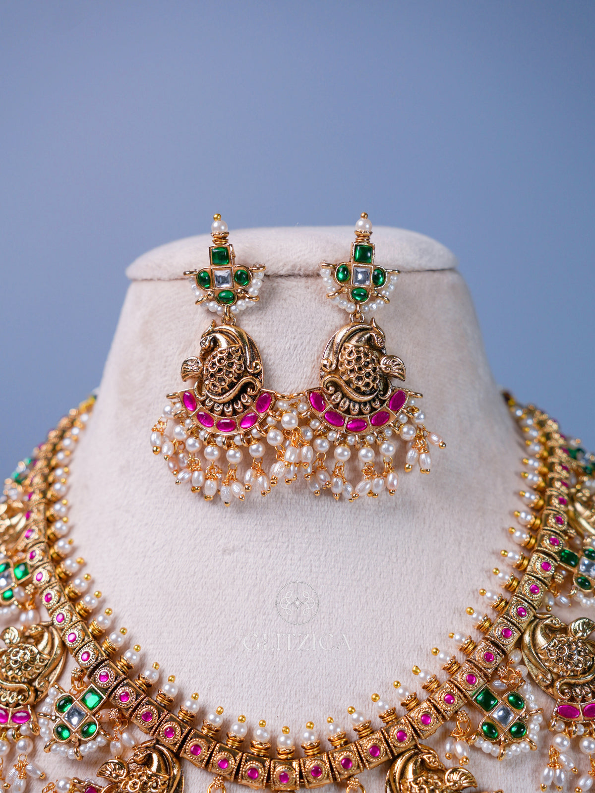 Priyanka Temple Jadua Kundan Necklace Set