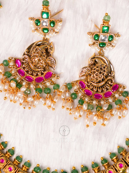 Shreya Temple Jadua Kundan Necklace Set