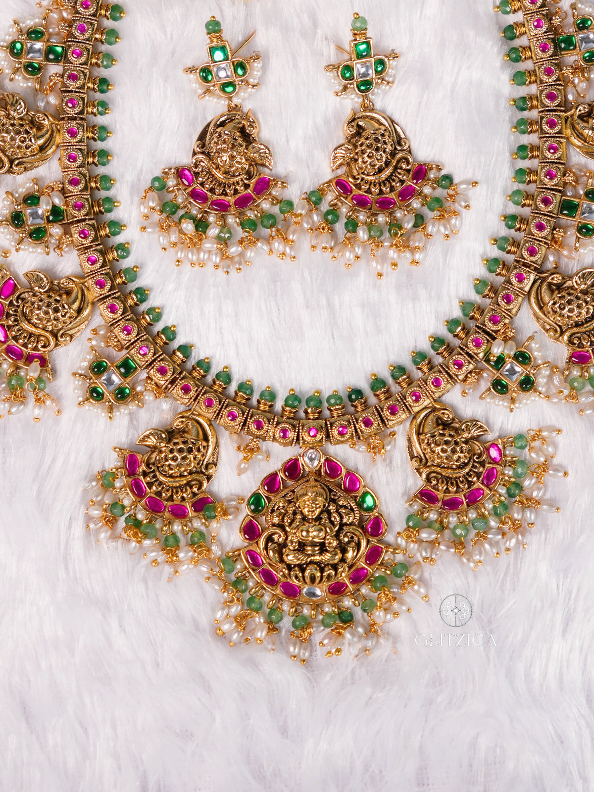 Shreya Temple Jadua Kundan Necklace Set