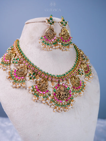 Shreya Temple Jadua Kundan Necklace Set