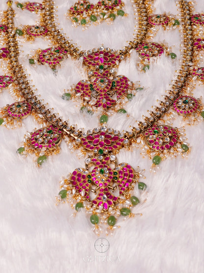 Double Layer Bhavana Peacock Jadua Kundan Necklace Set
