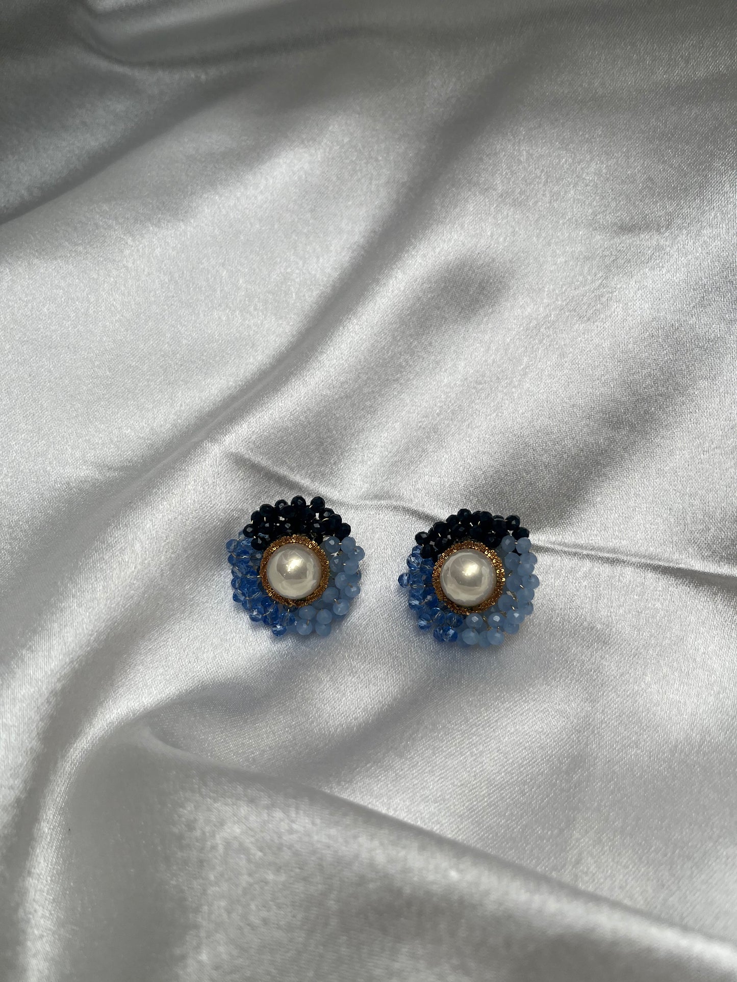 Beaded Pearl Blossom Stud Earrings