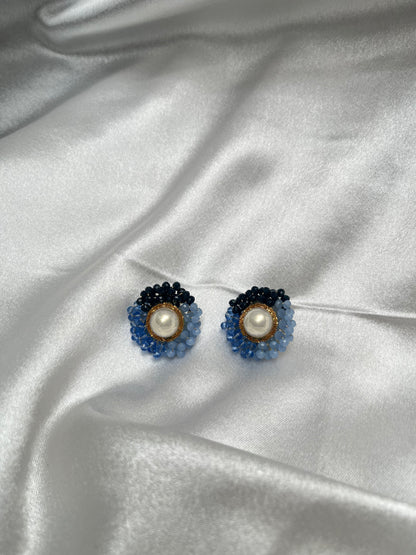 Beaded Pearl Blossom Stud Earrings