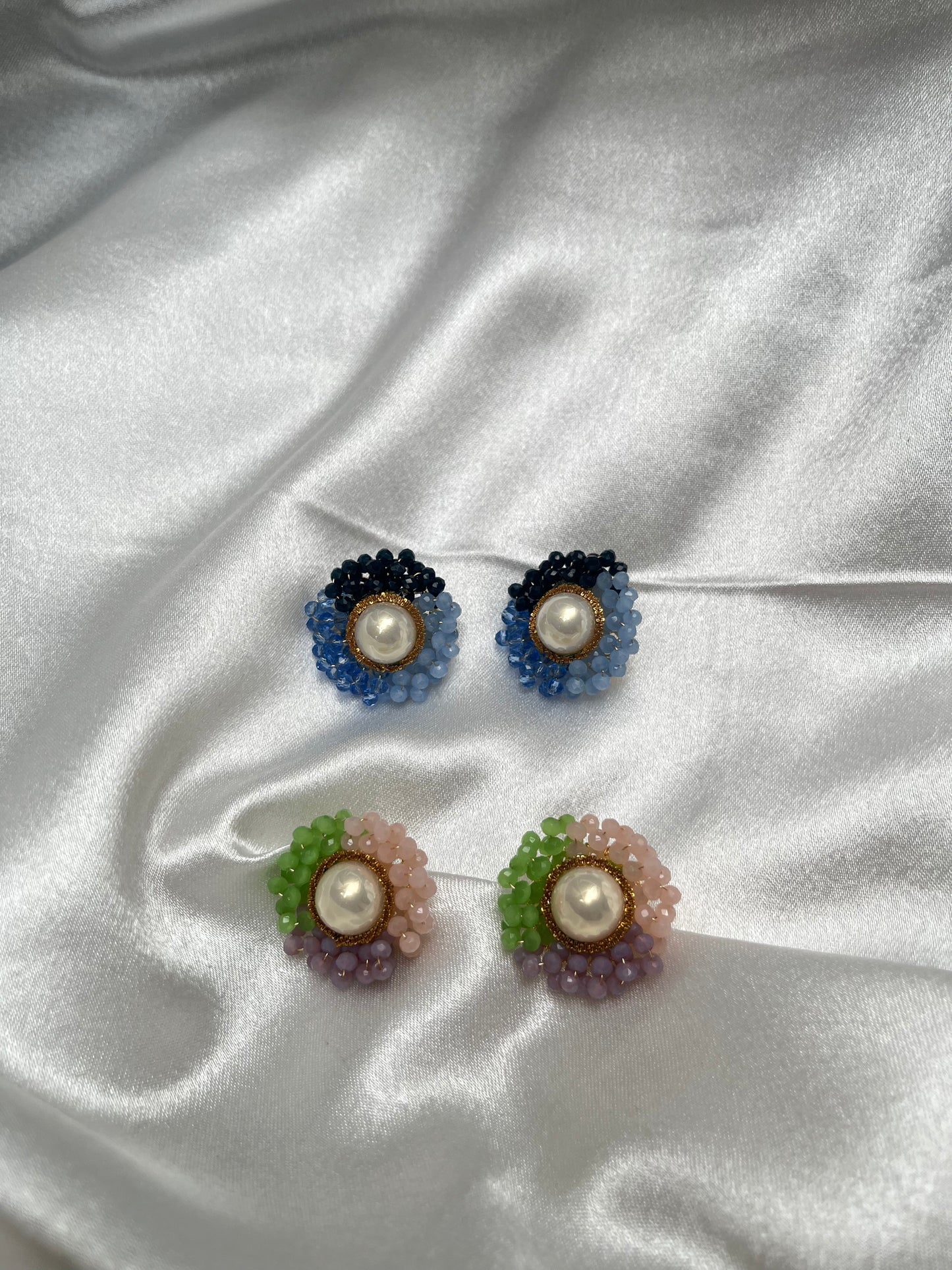 Beaded Pearl Blossom Stud Earrings