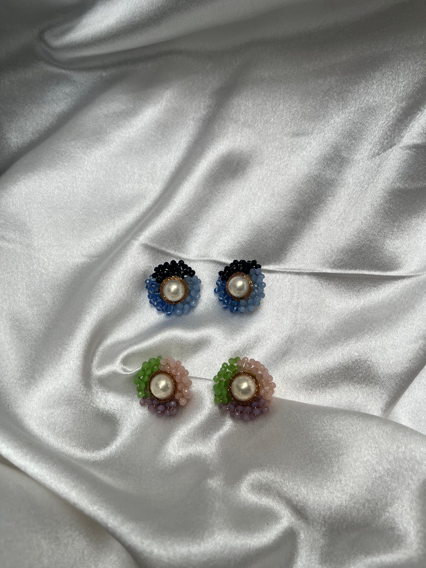 Beaded Pearl Blossom Stud Earrings