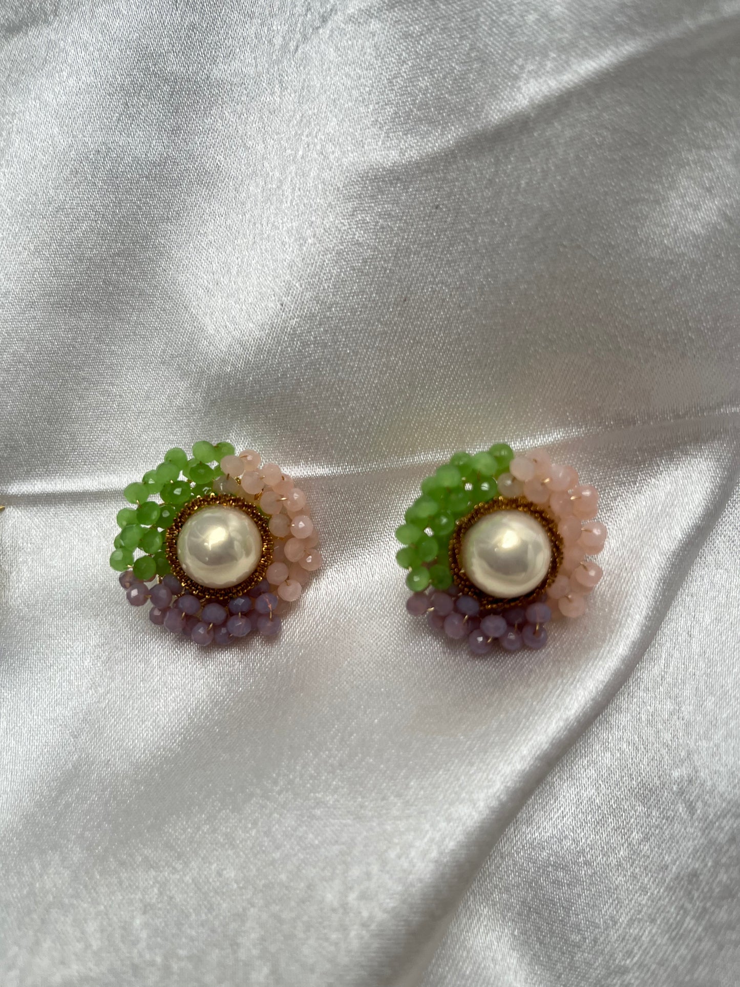 Beaded Pearl Blossom Stud Earrings