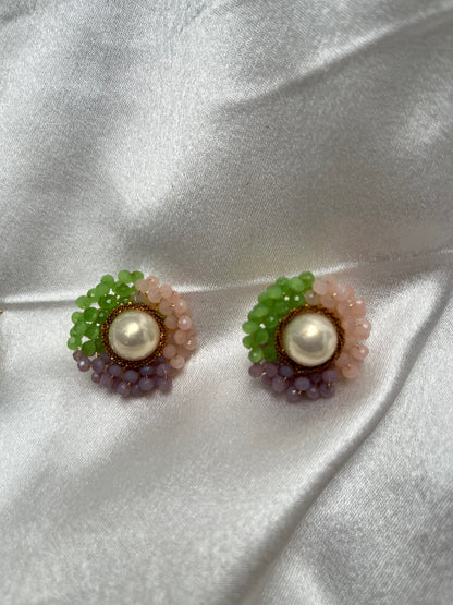 Beaded Pearl Blossom Stud Earrings