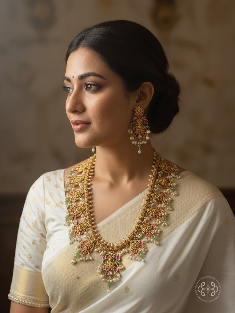 Long Jadau Fusion Antique Necklace Set