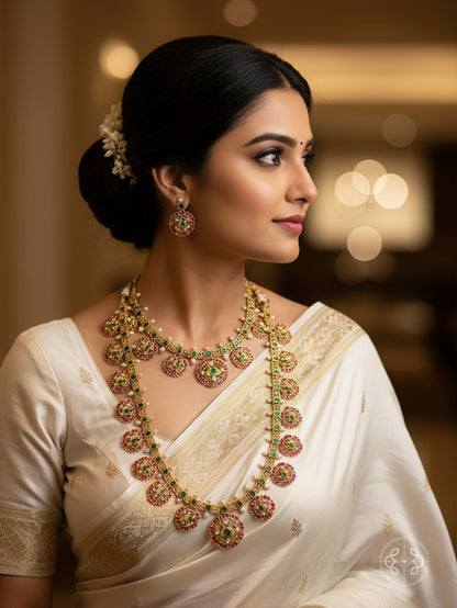 Double Layer Meenakshi Jadau Antique Necklace Set