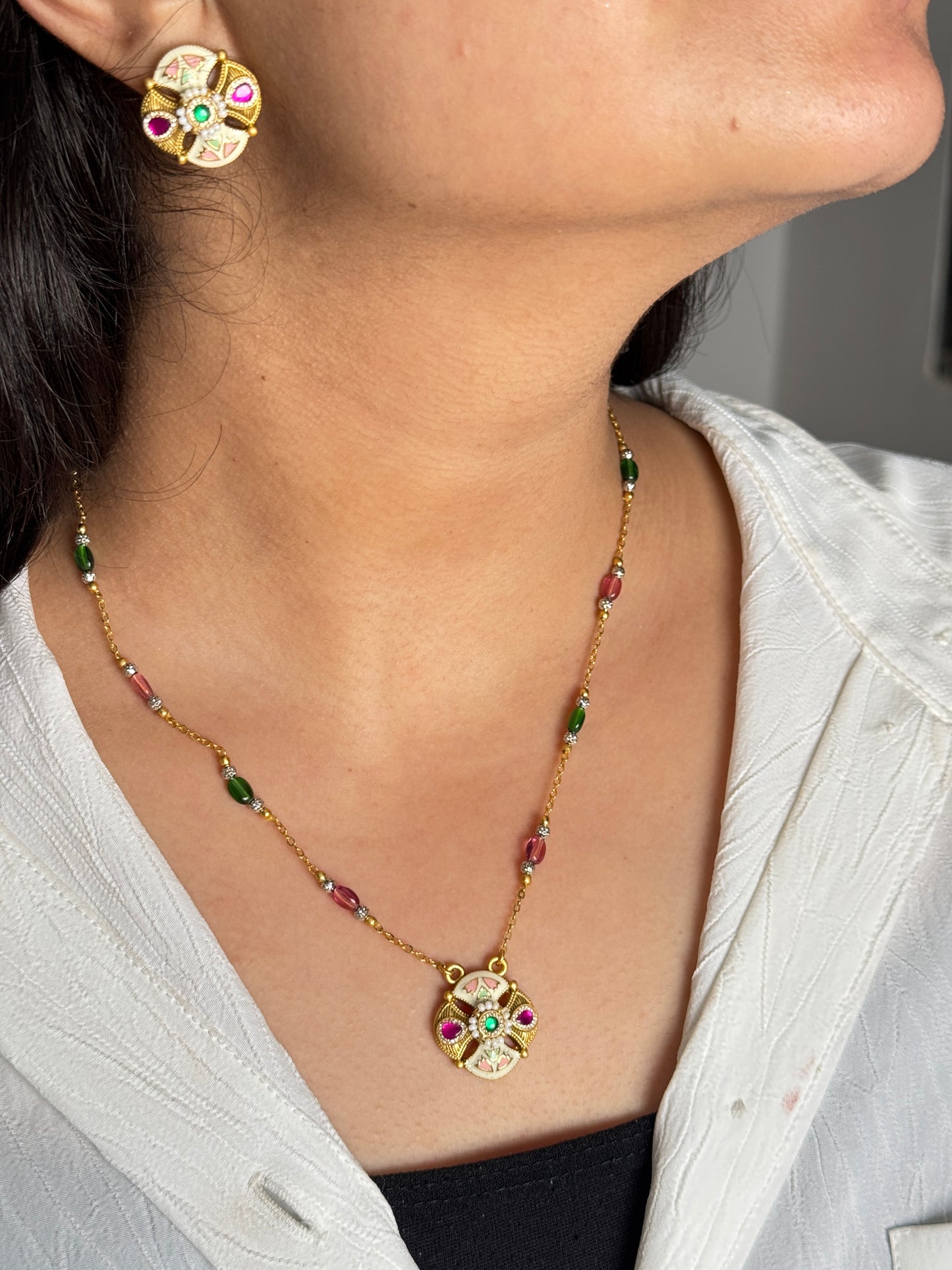 Heritage Meenakari Floral Pendant Set