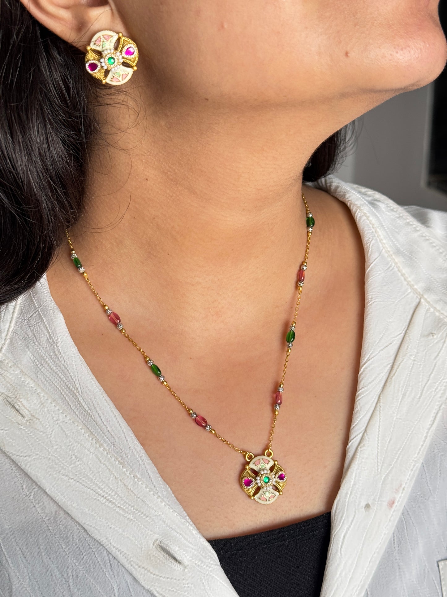 Heritage Meenakari Floral Pendant Set
