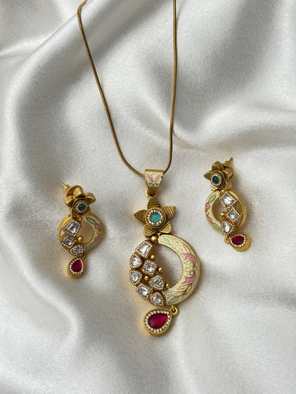 Royal Kundan Polki Pendant Set