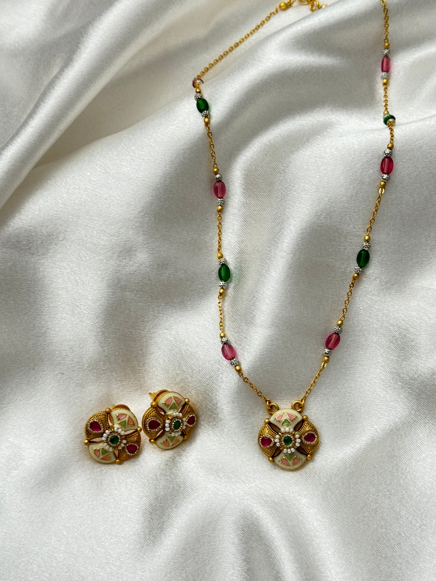 Heritage Meenakari Floral Pendant Set