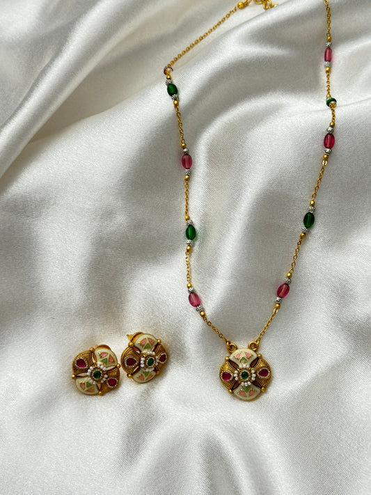 Heritage Meenakari Floral Pendant Set