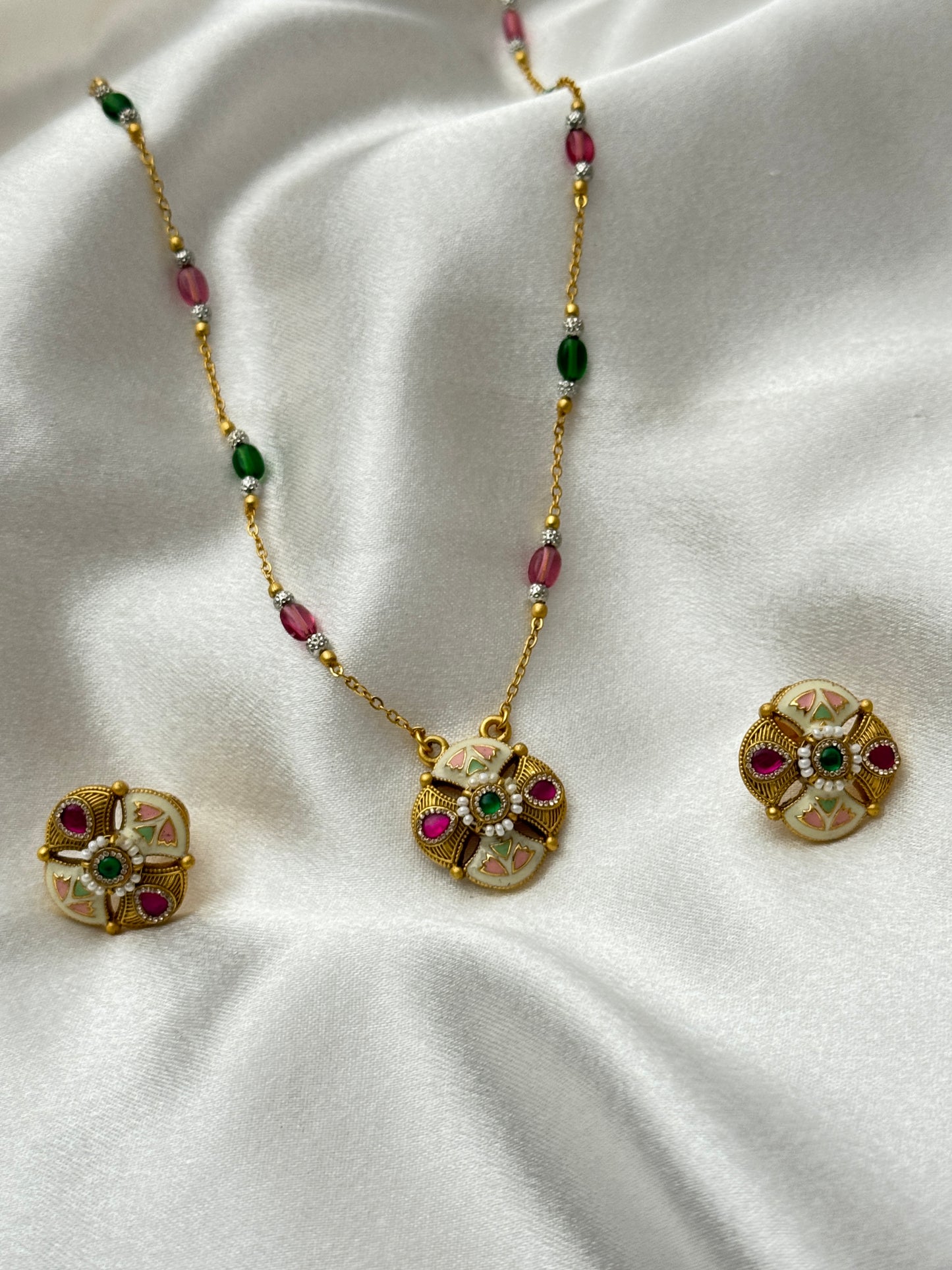 Heritage Meenakari Floral Pendant Set
